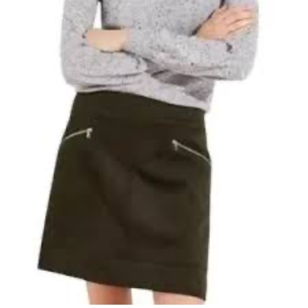 LOFT Size 4 Olive‎ Green Zipper Detail Faux Suede A-Line Skirt
